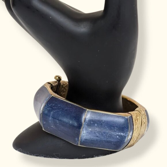 V. Blue Brass & Bone Locking Hinge Bracelet - Picture 3 of 8